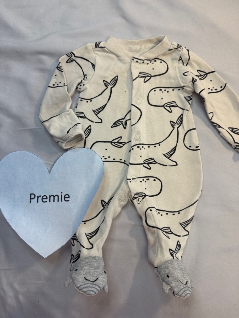 Carter's Cream Footed Pajama One-Piece with Black Whale Print